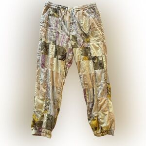 Anthropologie Patchwork Joggers in Cream and Brown